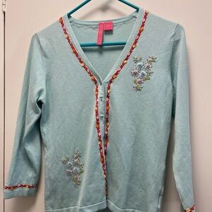 Charlotte Large women’s smaller turquoise cardigan w diamond buttons